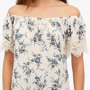 Lush M Floral Off-Shoulder Blouse with Antique Lace Trim